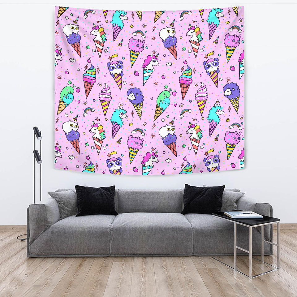 Cute Ice Cream Cone Animal Pattern Wall Tapestry