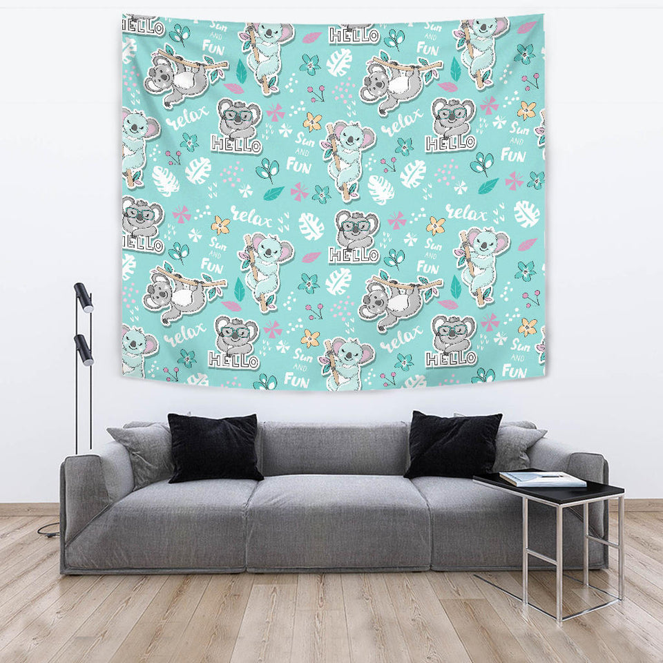 Cute Koalas Blue Background Pattern Wall Tapestry