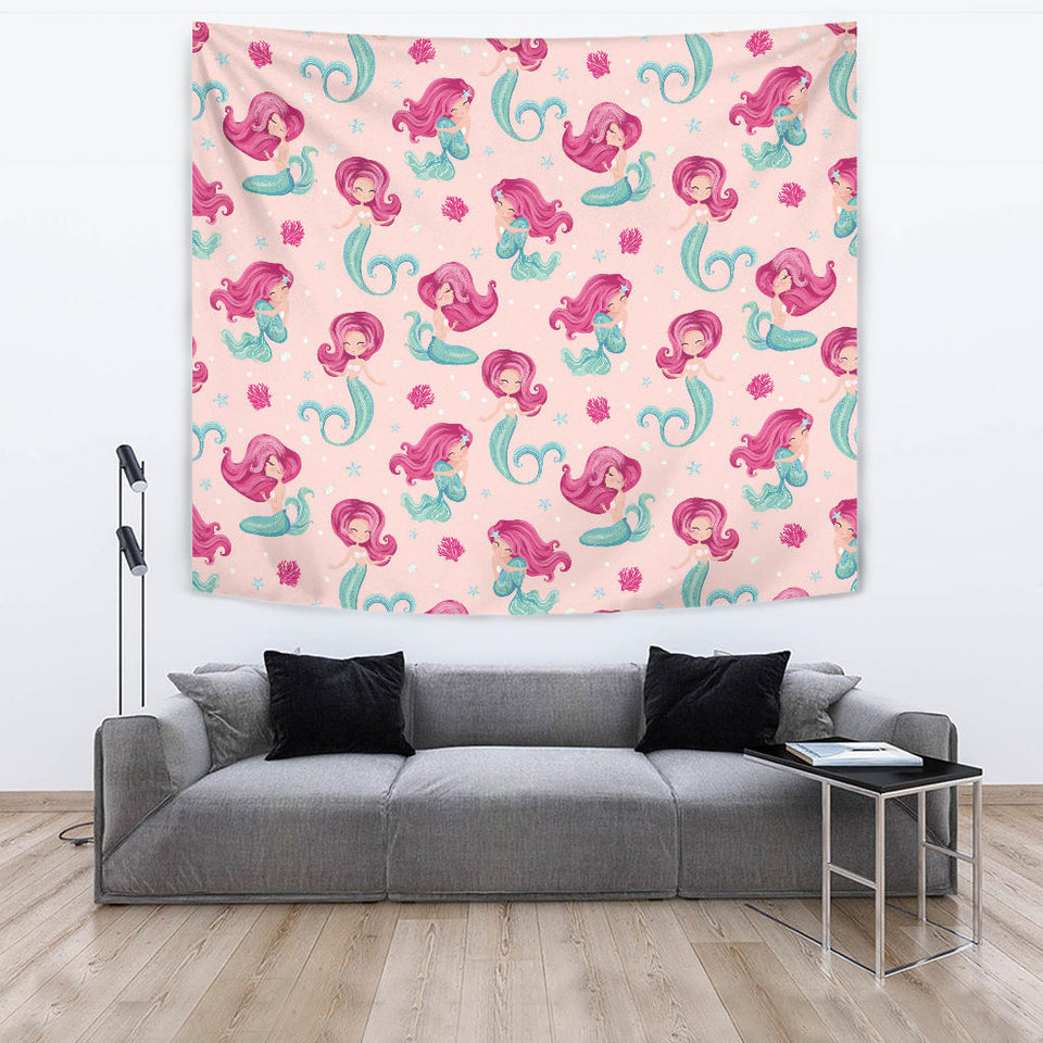Cute Little Mermaid Pattern Wall Tapestry