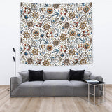 Cute Nautical Steering Wheel Anchor Pattern Wall Tapestry