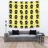 Cute Ninja Yellow Background Wall Tapestry