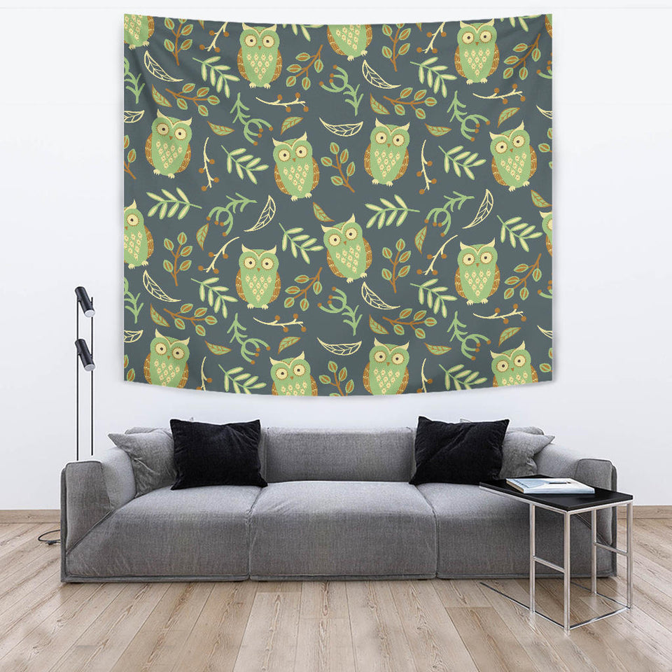 Cute Owls Leaves Pattern Wall Tapestry