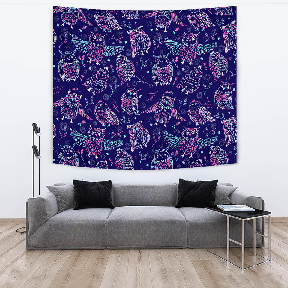 Cute Owls Pattern Boho Style Ornament Wall Tapestry