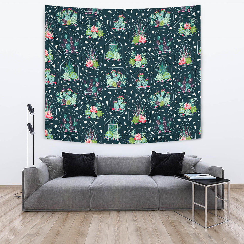 Cactus Glass Terrarium Pattern Wall Tapestry
