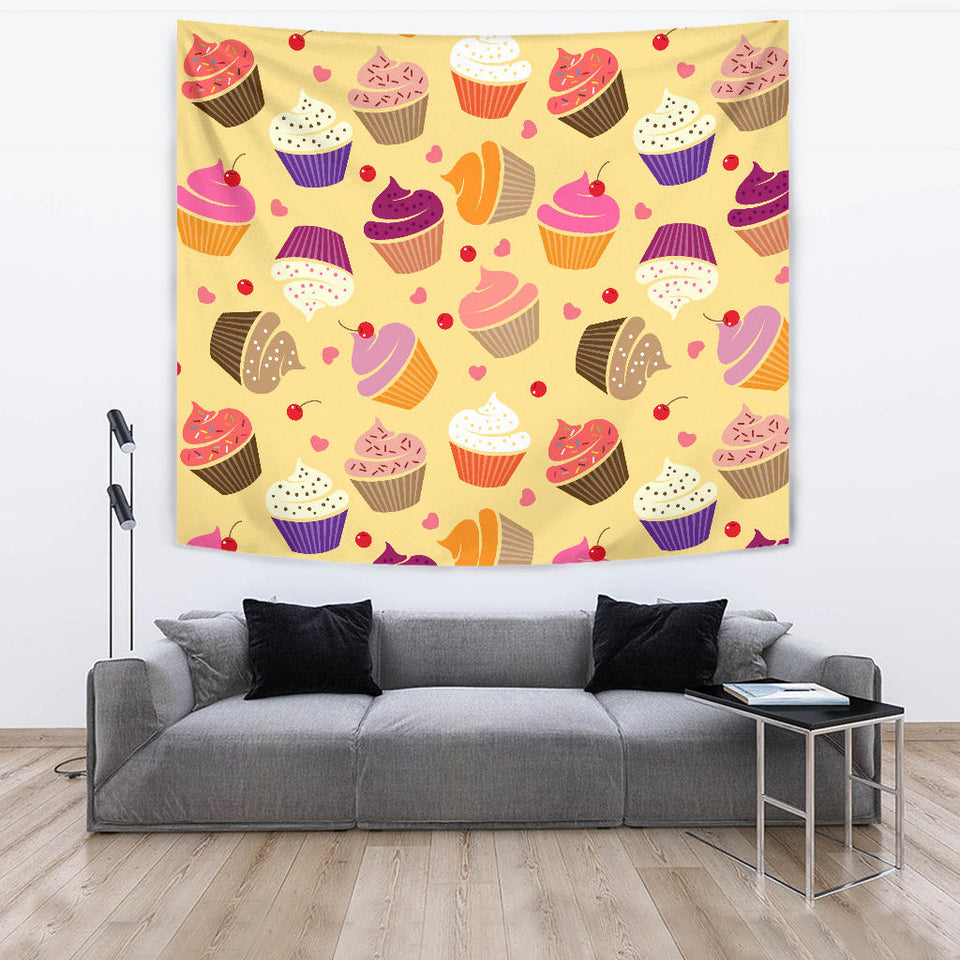 Cake Cupcake Heart Cherry Pattern Wall Tapestry