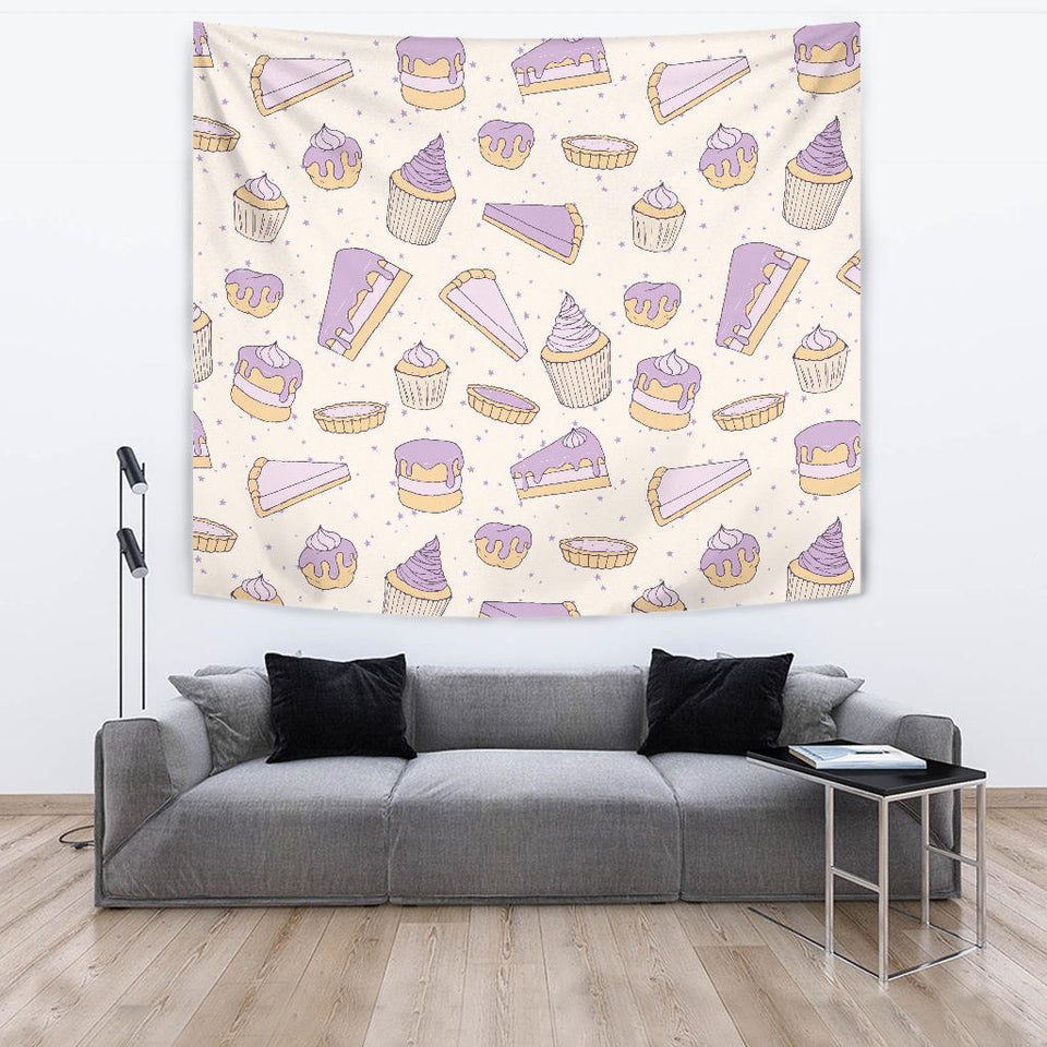 Cakes Pies Tarts Muffins And Eclairs Purple Blueberry Topping Pattern Wall Tapestry