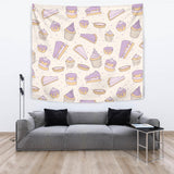Cakes Pies Tarts Muffins And Eclairs Purple Blueberry Topping Pattern Wall Tapestry