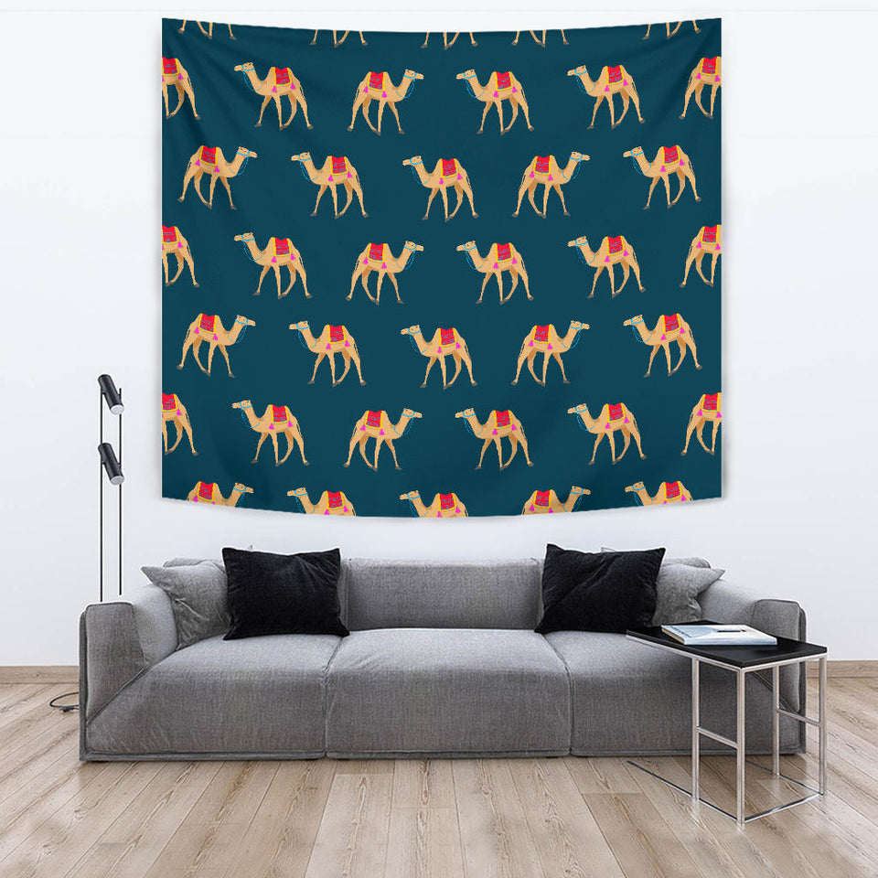Camel Pattern Blue Blackground Wall Tapestry