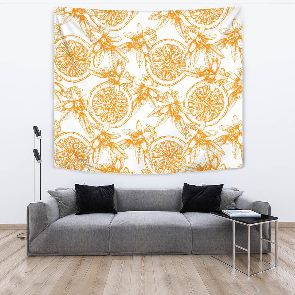 Hand Drawn Orange Fruit Pattern Wall Tapestry
