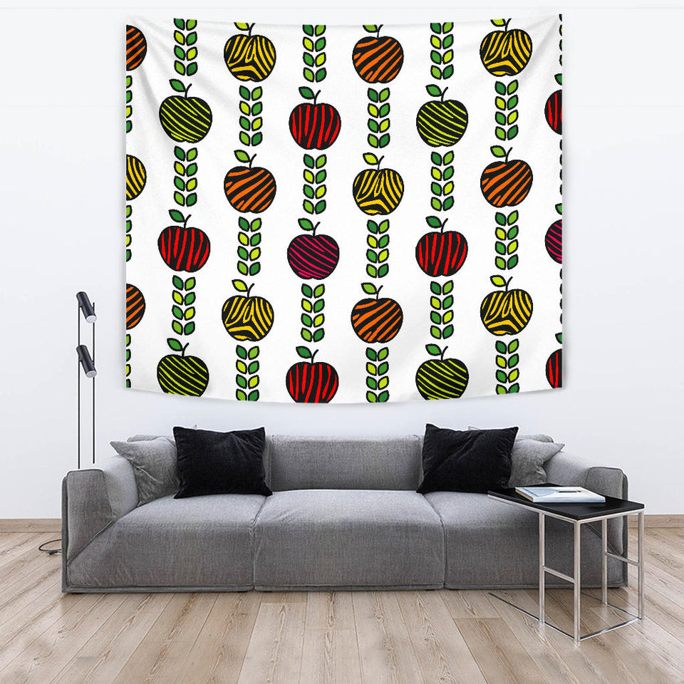 Colorful Apples Leave Zebra Stripe Wall Tapestry