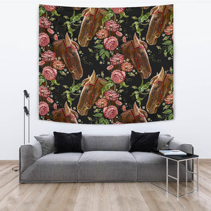Horse Head Wild Roses Pattern Wall Tapestry