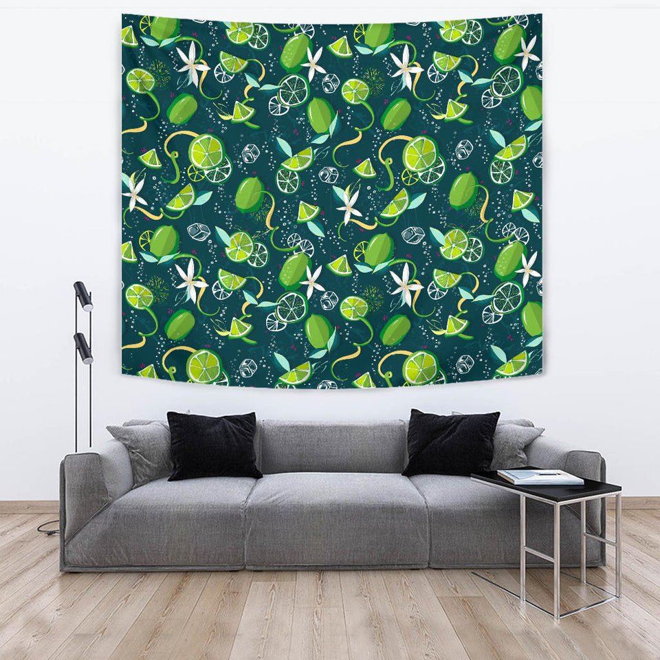 Lime Ice Flower Pattern Wall Tapestry