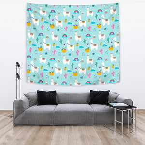 Llama Alpaca Cactus Leaves Pattern Wall Tapestry