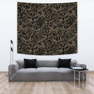 Luxurious Gold Lotus Waterlily Black Background Wall Tapestry