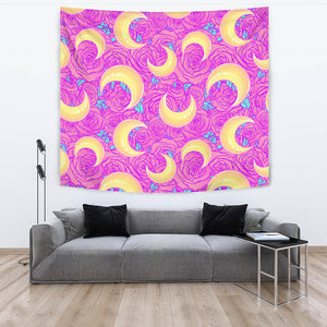 Moon Pink Rose Background Wall Tapestry