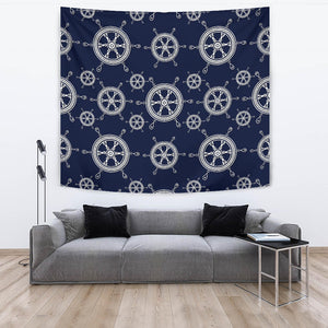 Nautical Steering Wheel Design Pattern Wall Tapestry