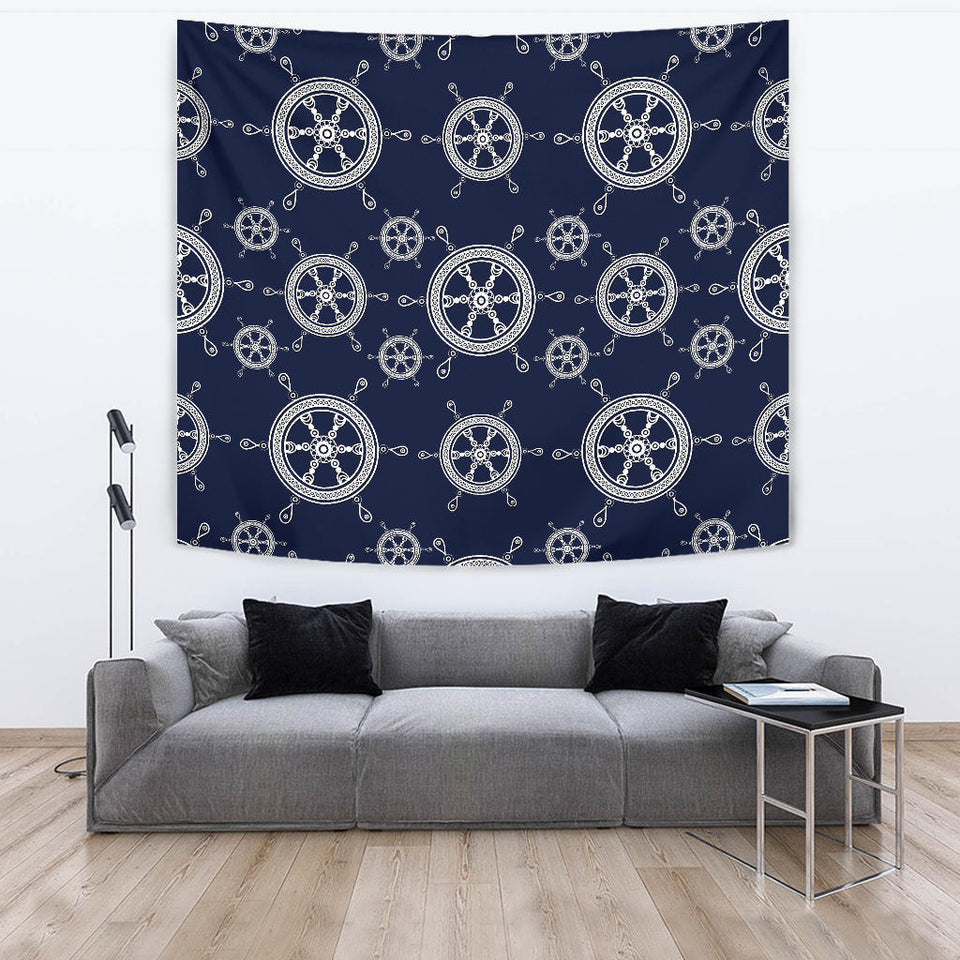 Nautical Steering Wheel Design Pattern Wall Tapestry