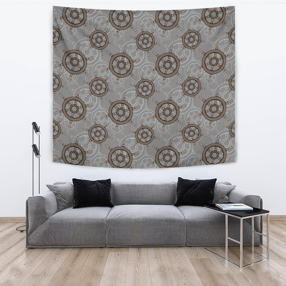 Nautical Wood Steering Wheel Pattern Wall Tapestry