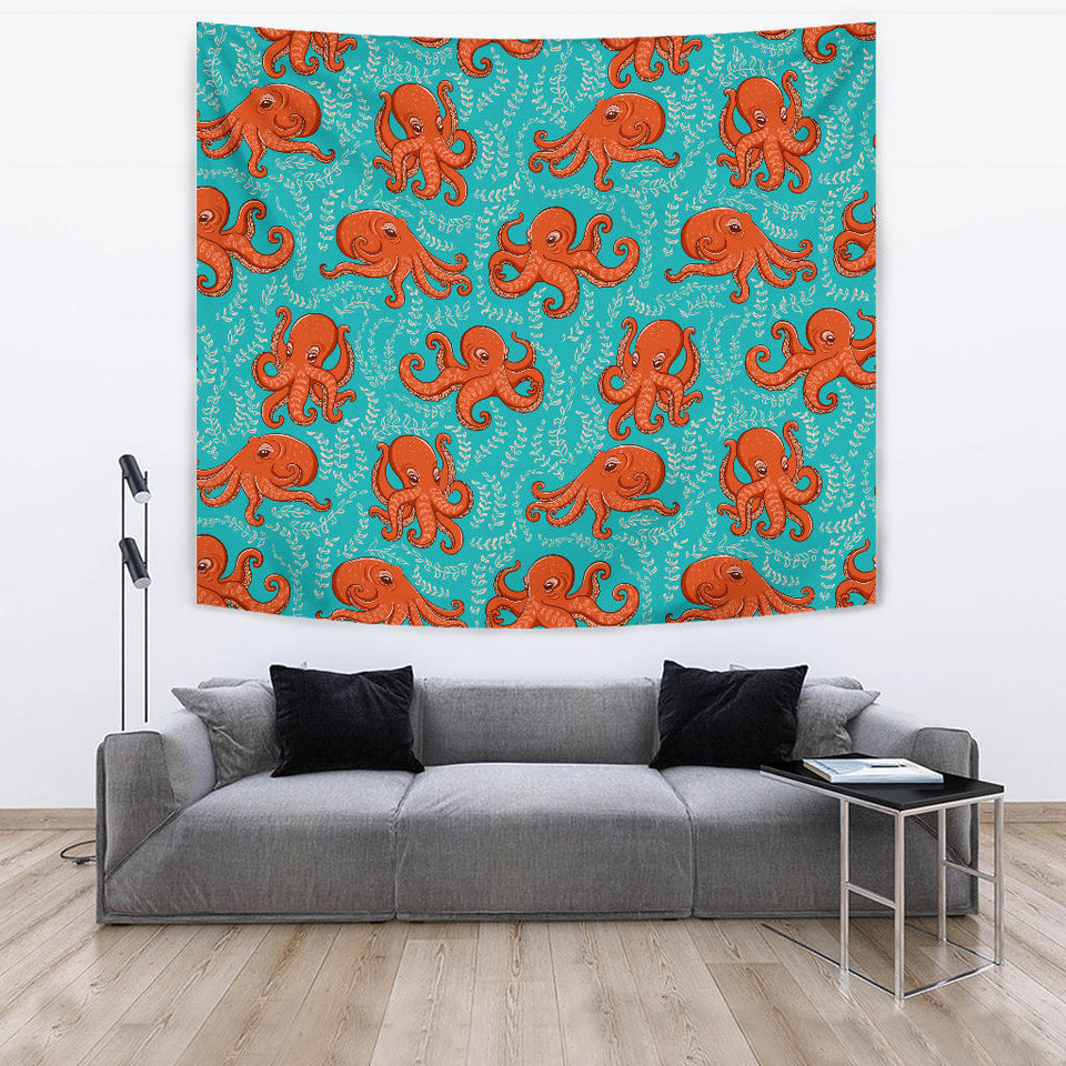 Octopus Turquoise Background Wall Tapestry