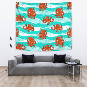 Octopuses Sea Wave Background Wall Tapestry