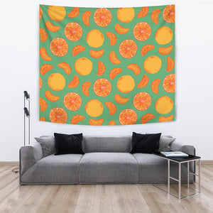 Orange Fruit Pattern Green Background Wall Tapestry