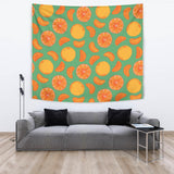 Orange Fruit Pattern Green Background Wall Tapestry