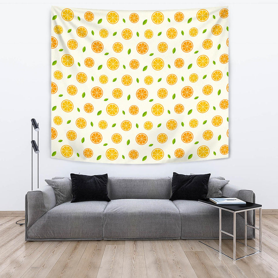 Oranges Leaves Pattern Wall Tapestry