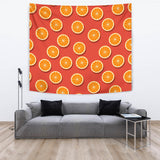 Oranges Pattern Red Background Wall Tapestry