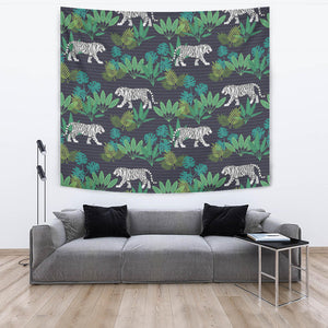 White Bengal Tigers Tropical Plant Wall Tapestry