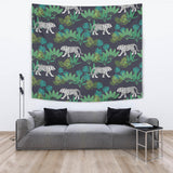 White Bengal Tigers Tropical Plant Wall Tapestry