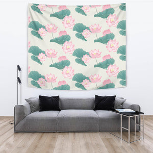 Pink Lotus Waterlily Leaves Pattern Wall Tapestry