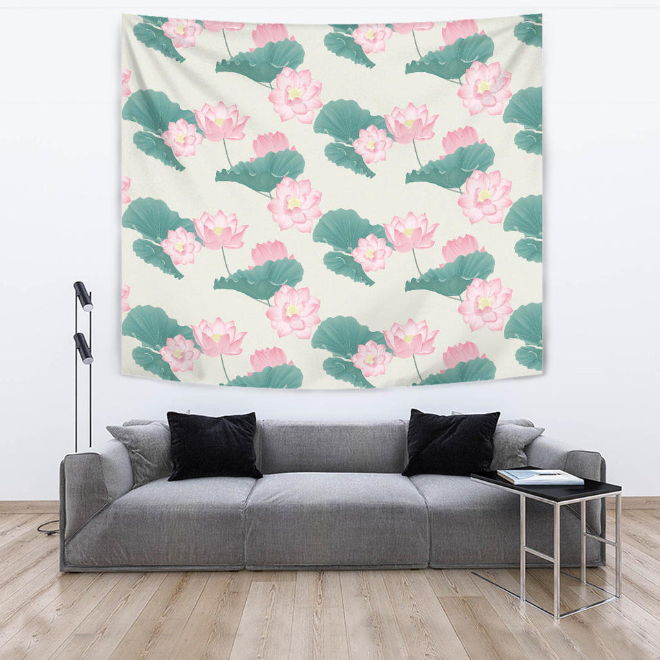 Pink Lotus Waterlily Leaves Pattern Wall Tapestry