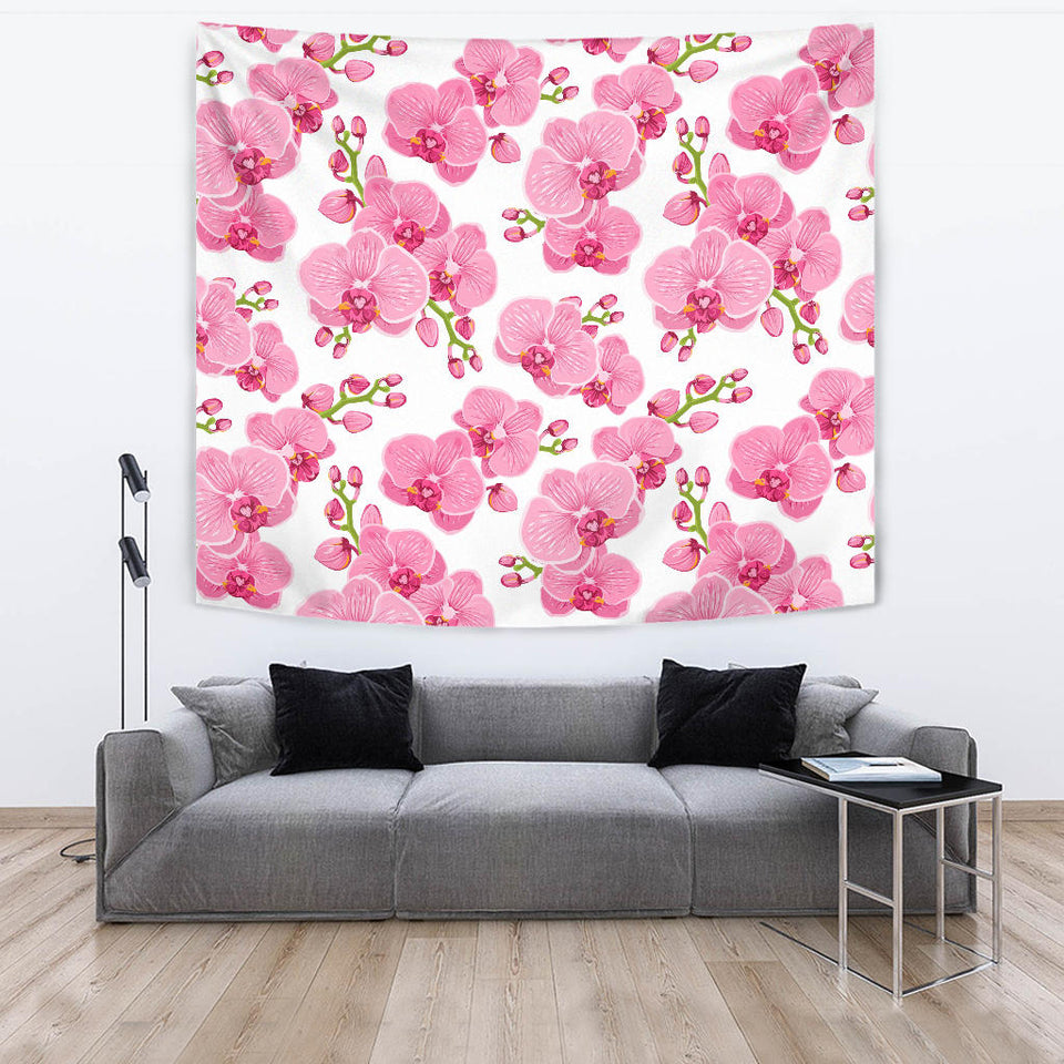 Pink Purple Orchid Pattern Background Wall Tapestry