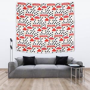 Red Mushroom Dot Pattern Wall Tapestry