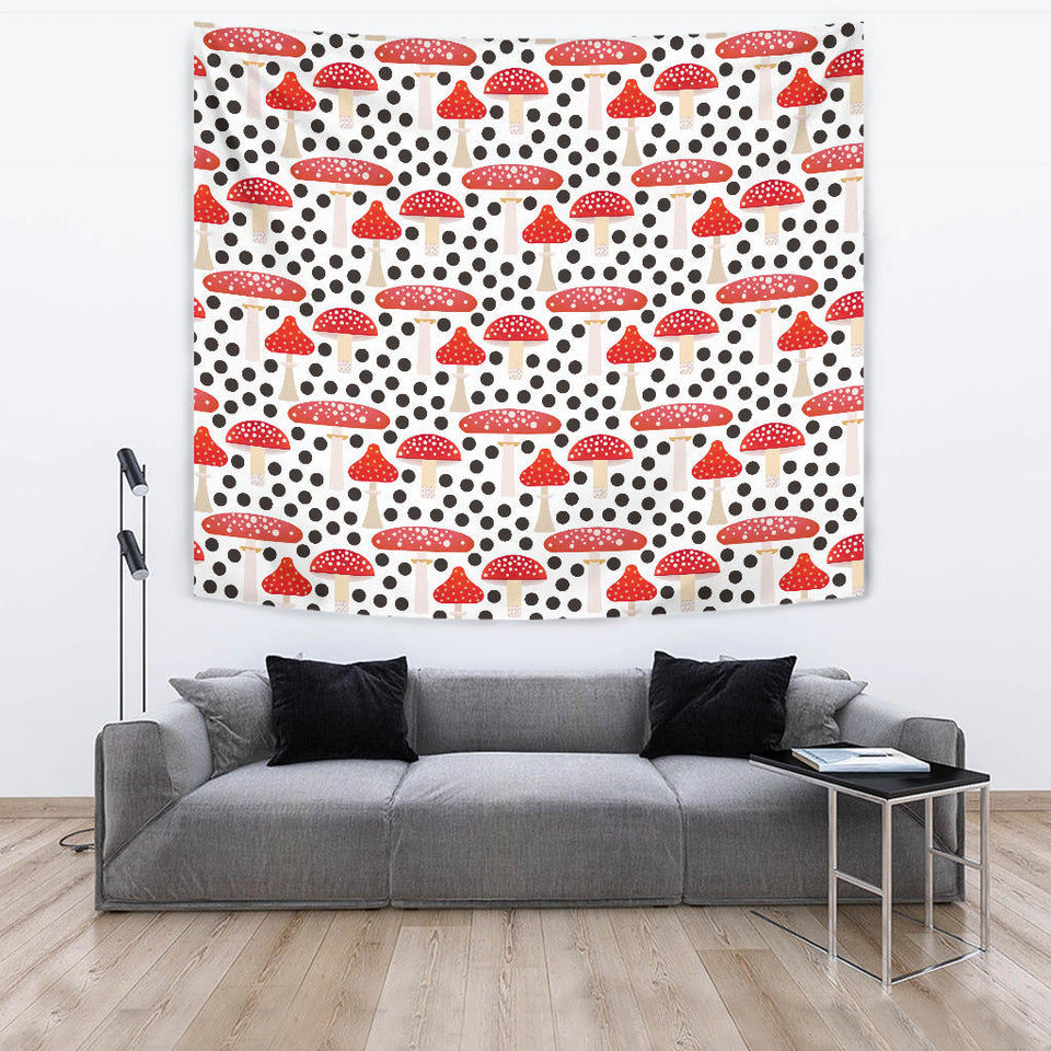 Red Mushroom Dot Pattern Wall Tapestry