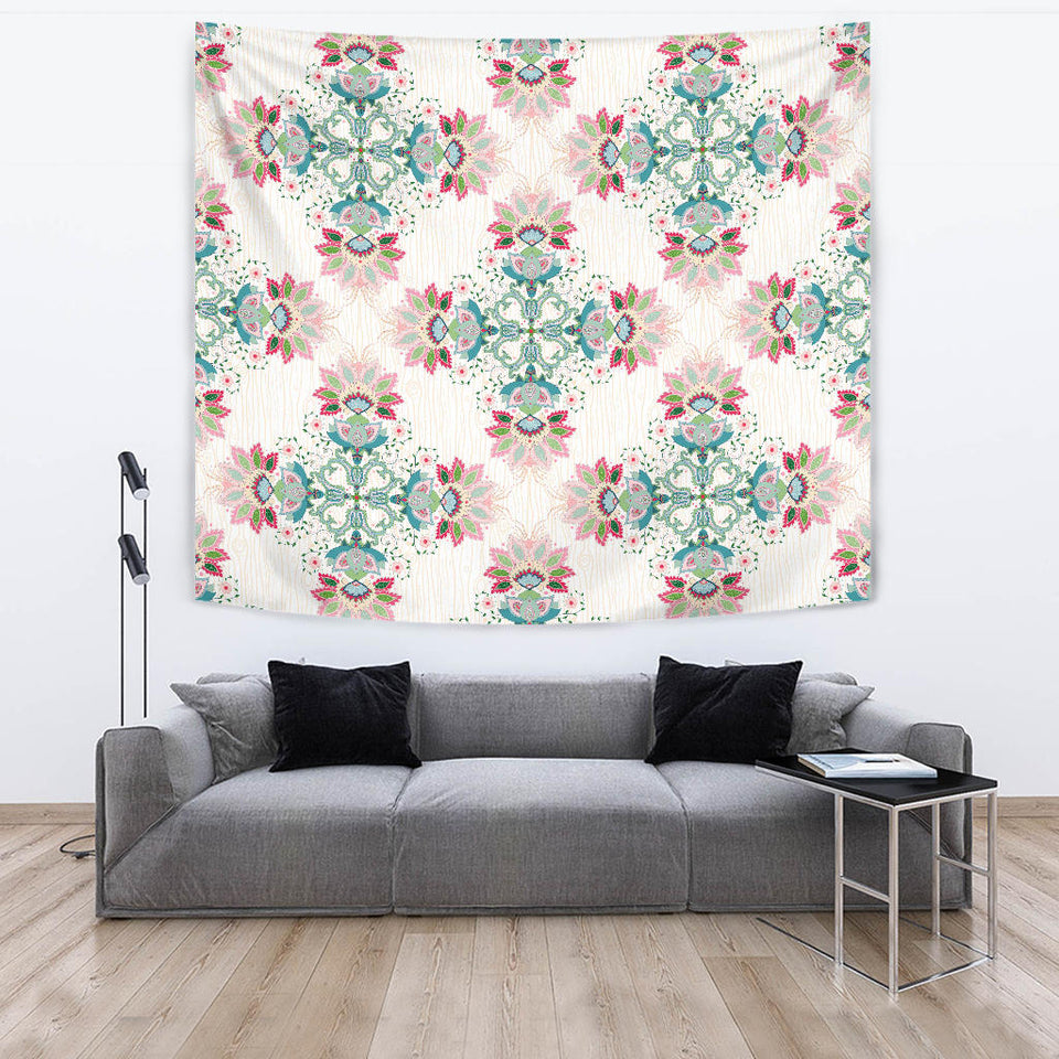 Square Floral Indian Flower Pattern Wall Tapestry