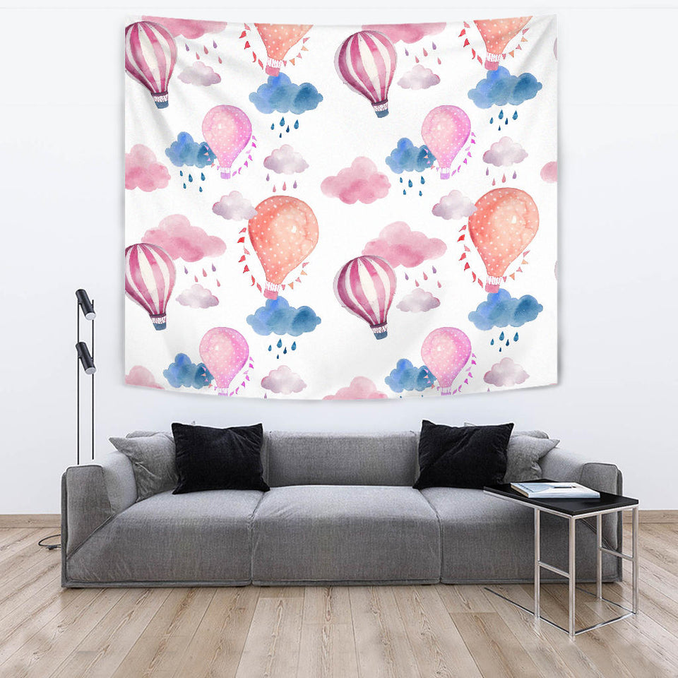 Watercolor Air Balloon Cloud Pattern Wall Tapestry