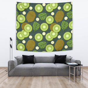 Whole Sliced Kiwi Leave And Flower Wall Tapestry