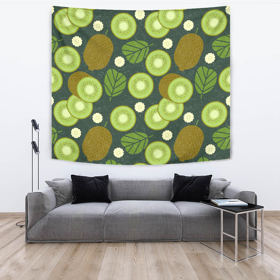 Whole Sliced Kiwi Leave And Flower Wall Tapestry