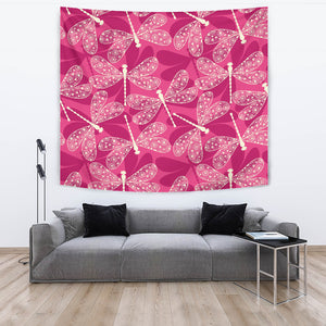Beautiful Dragonfly Pink Background Wall Tapestry