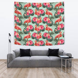 Beautiful Flamingo Tropical Palm Leaves Hibiscus Pateern Background Wall Tapestry
