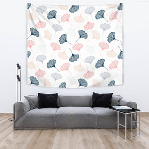 Black Gray Cream Coral Ginkgo Leaves Pattern Wall Tapestry