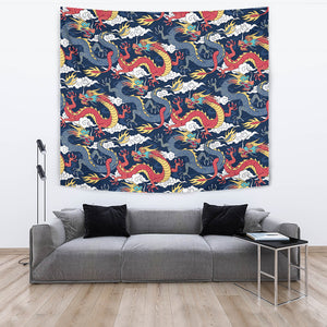 Blue Red Dragon Cloud Pattern Wall Tapestry