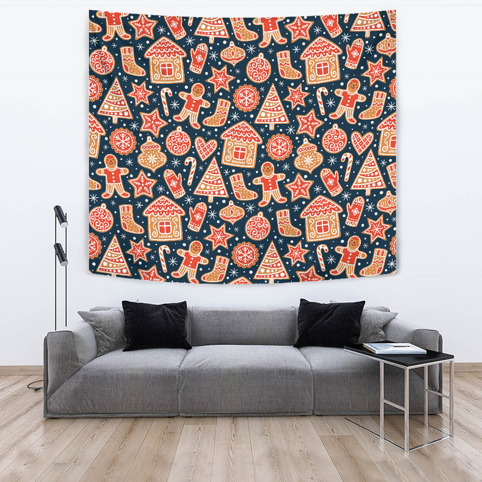 Christmas Gingerbread Cookie Pattern Wall Tapestry