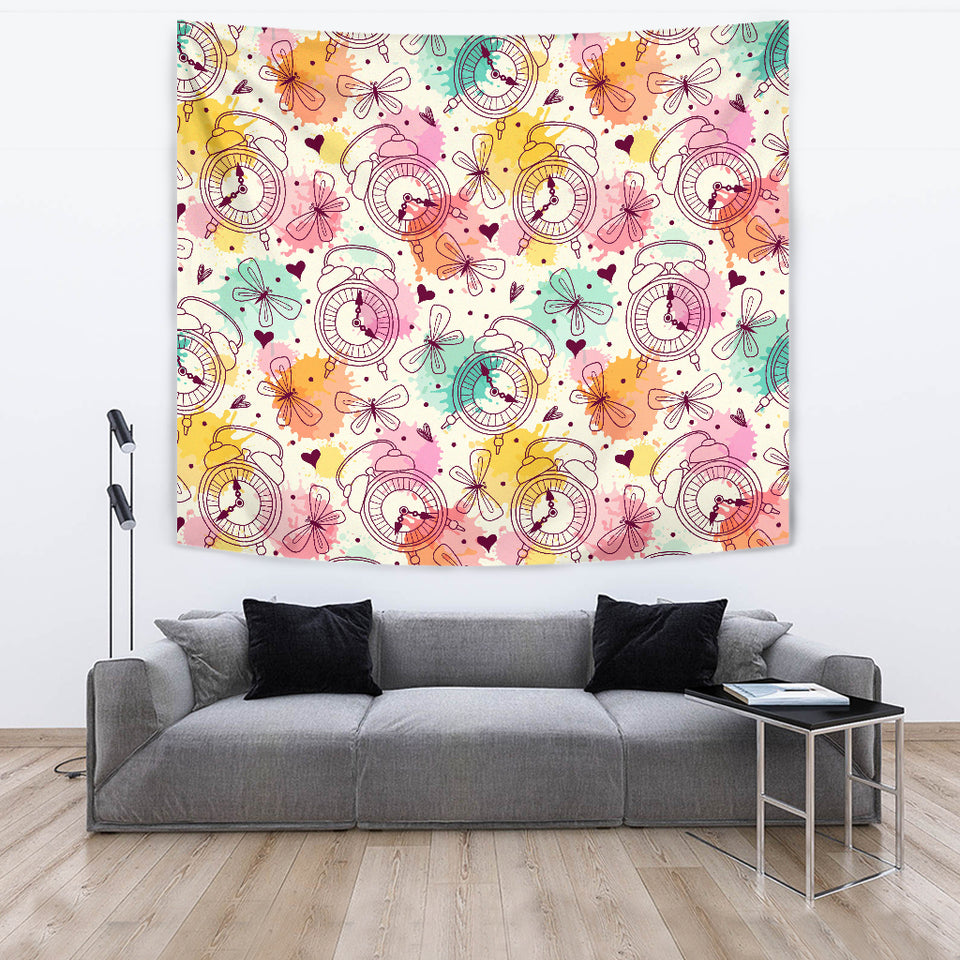 Clock Butterfly Pattern Wall Tapestry