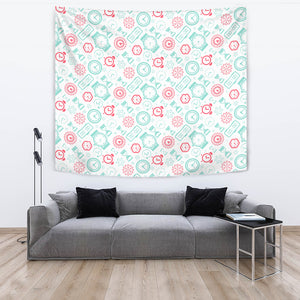 Clock Time Pattern Blackground Wall Tapestry