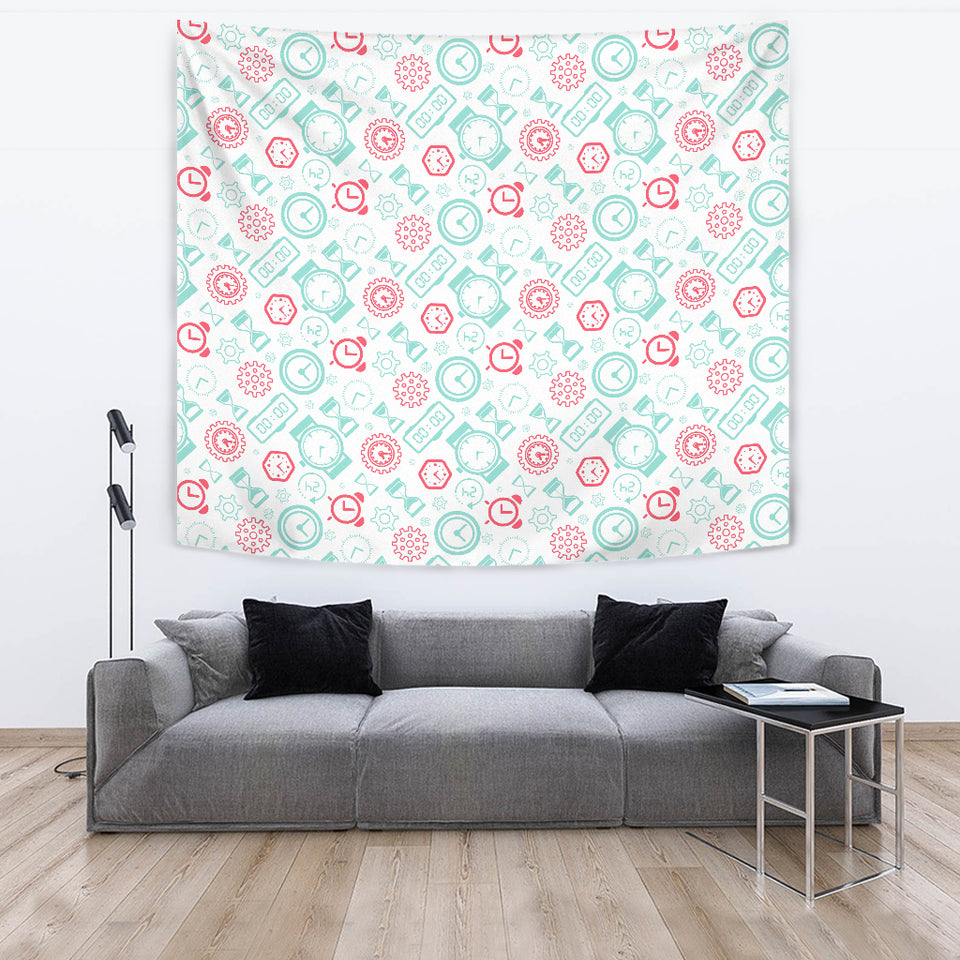 Clock Time Pattern Blackground Wall Tapestry