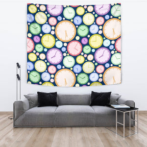 Colorful Clock Background Wall Tapestry