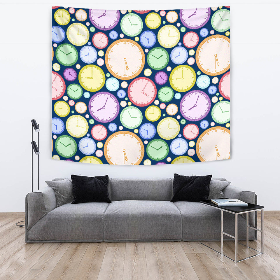 Colorful Clock Background Wall Tapestry