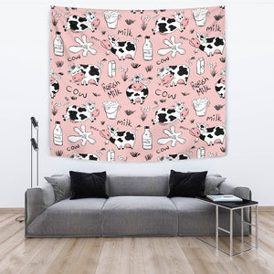 Cows Milk Product Pink Background Wall Tapestry